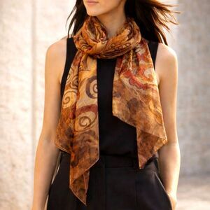 Nwt Italian Sheer Artisan Madrid Scarf Brown Abstract Geometric Quiet Luxury